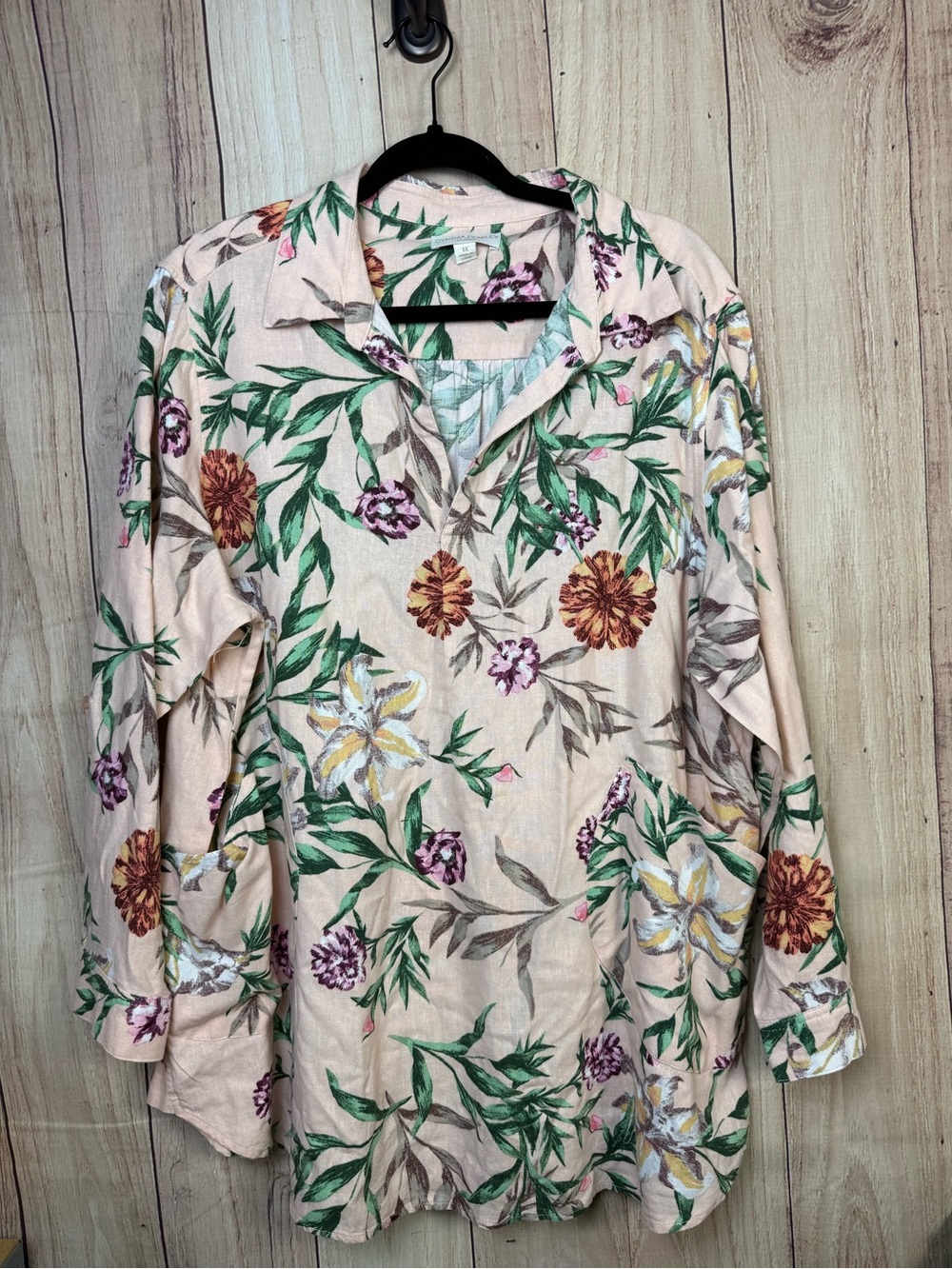 Cynthia Rowley Cream-Pink Floral Button Front Blouse